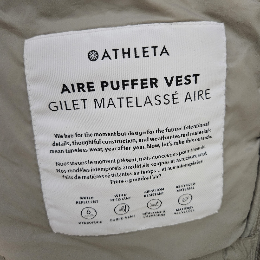 Athleta Aire Puffer Vest Hood Beige Gilet XS Women's - Picture 8 of 9